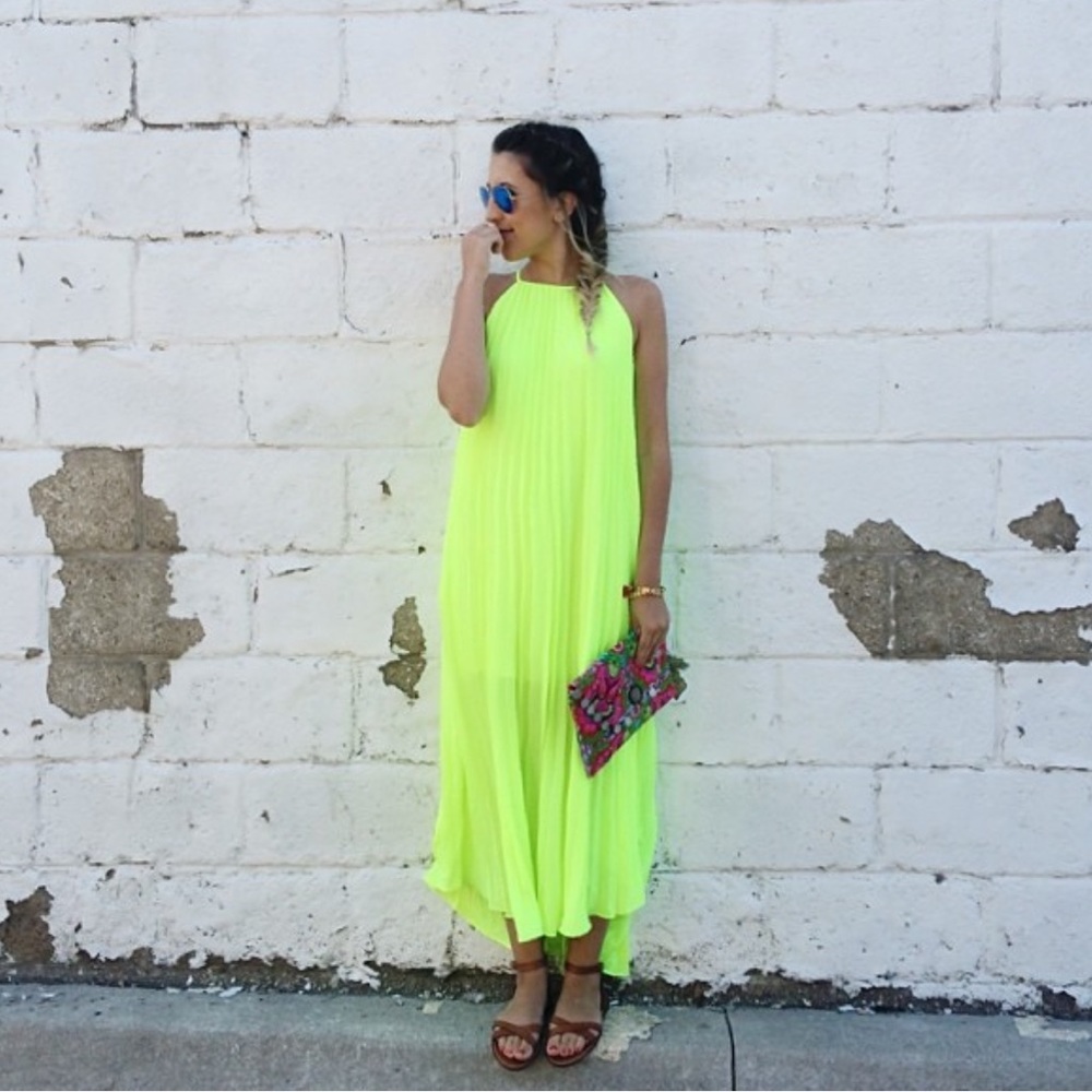 Neon pleated maxi dress